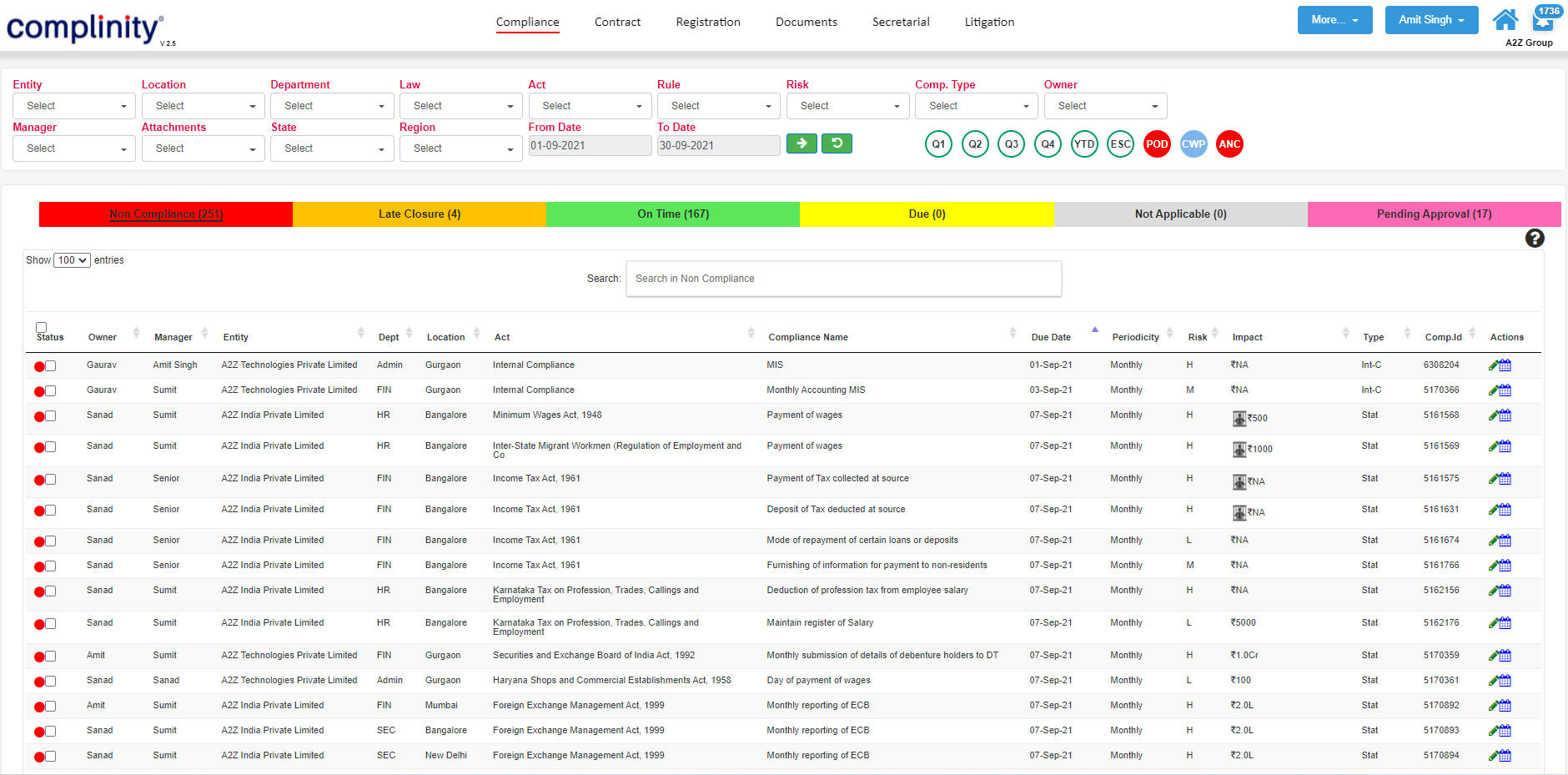 screenshot of Complinity Compliance Software